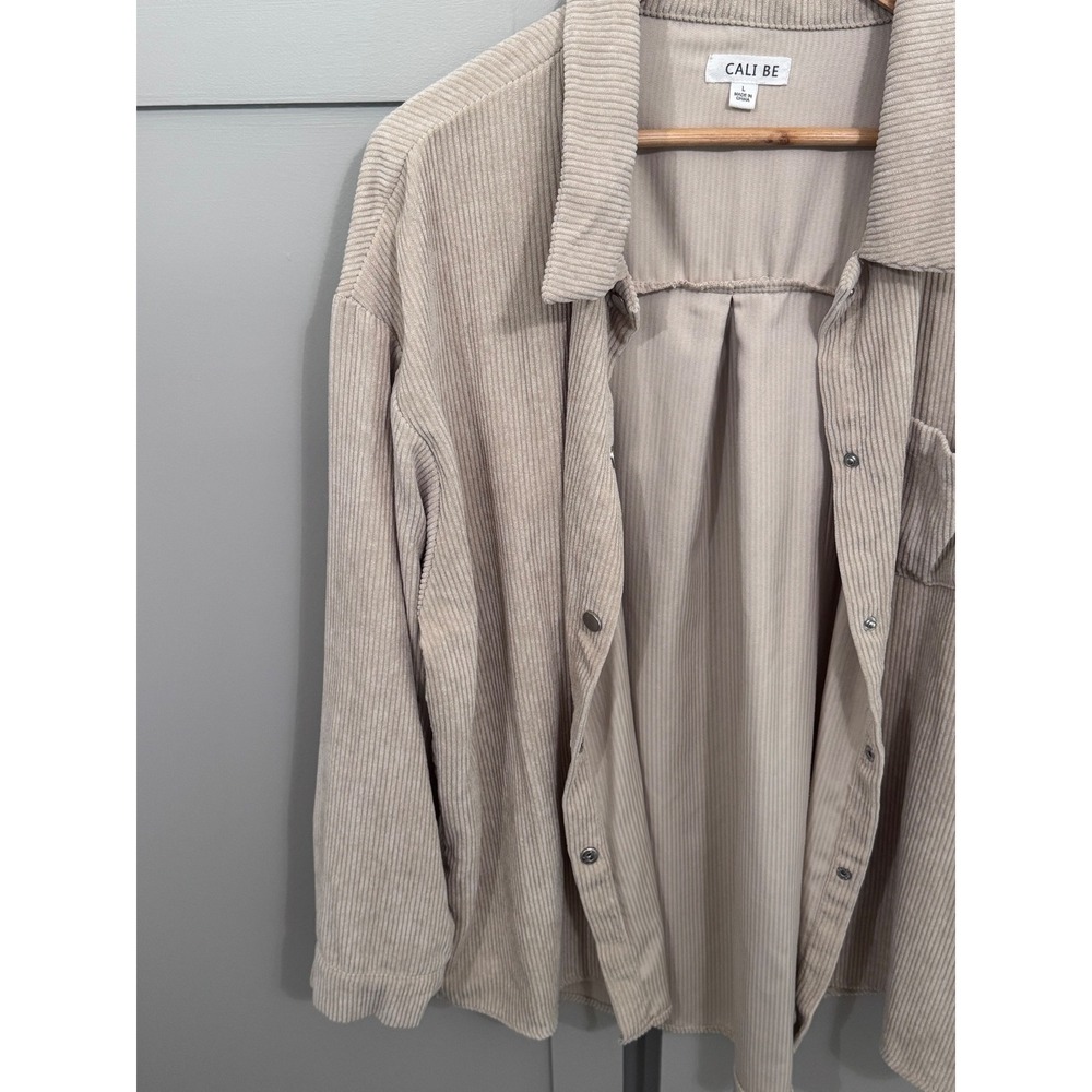 Cali Be Womens Corduroy Shacket Beige Tan Oversized Button Down Shirt Jacket L - Picture 2 of 6